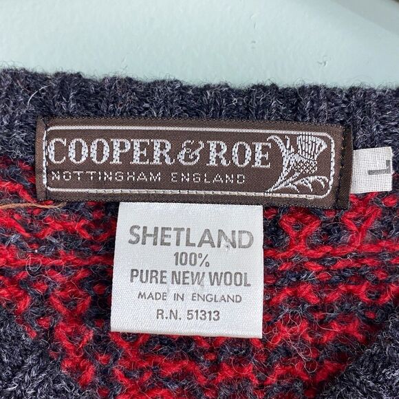 Cooper & Roe Pure New Wool Sweater Pullover Knit Mens Large Red Shetland England - Picture 6 of 10